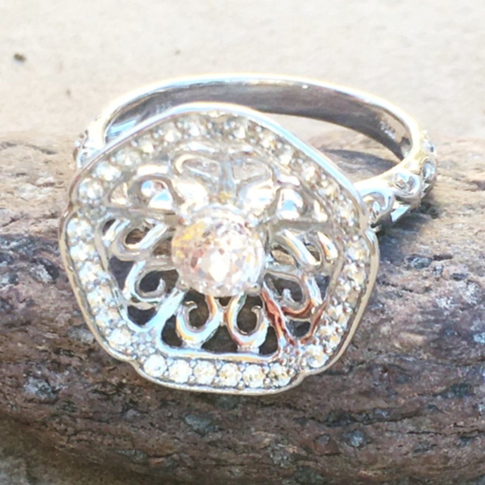 Natural Kunzite Ring .925 Silver Concave Stamped Genuine Gemstones Exotic Gems